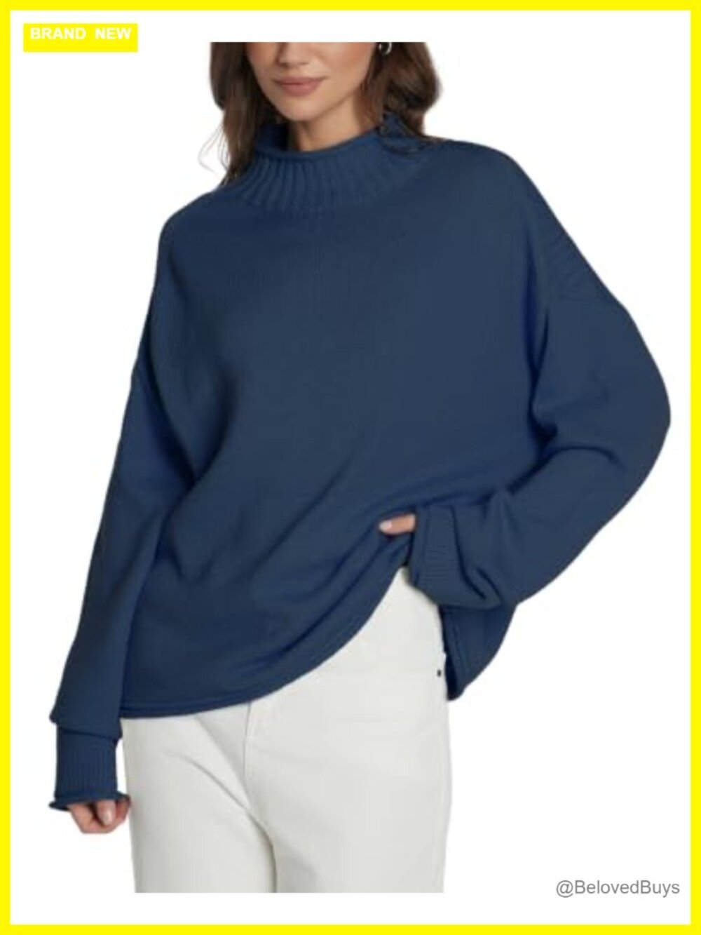 Womens Oversized Rollneck Sweater 100% Cotton Chunky Loose Fit Pullover
